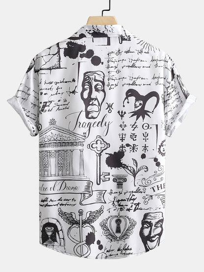 Skull Text Print Button Up Shirt