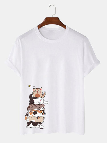Cartoon Cat Print T-Shirt