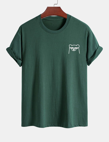 Regular Fit Bear With Sunglasses Print Cotton T-Shirt
