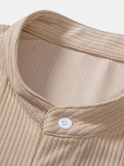 Muscle Fit Stand Collar Ribbed Shirt