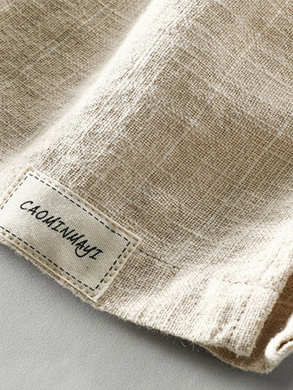 Linen Cotton Blend Drawstring Striped Shorts