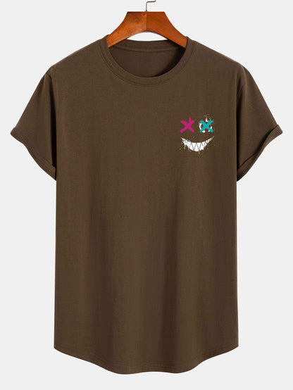 Evil Face Print Cotton Arc Hem T-Shirt