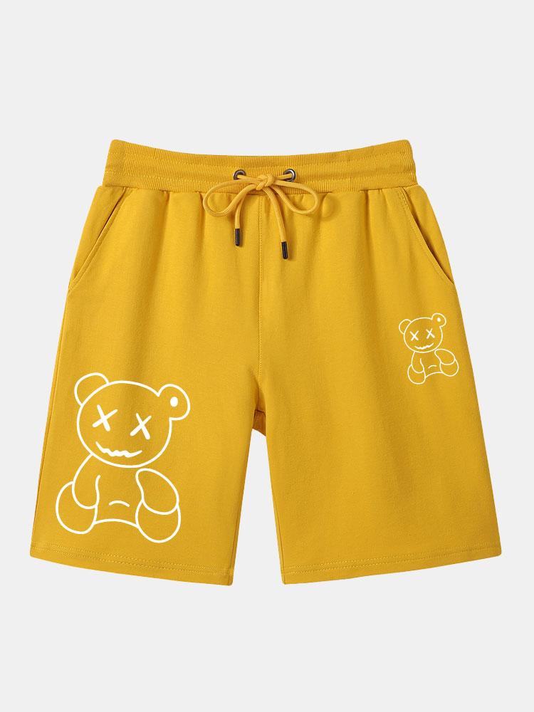 Line Shaped Bear Print Shorts