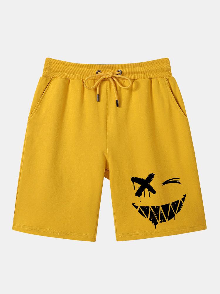 Dissolved Smiley Face Print Man Mid Length Shorts