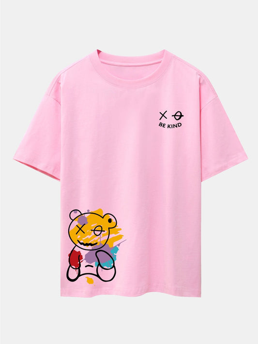 Graffiti Bear Print Drop Shoulder Oversize T-Shirt