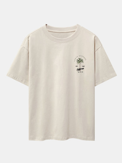 California Palm Tree Print Drop Shoulder Oversize T-Shirt