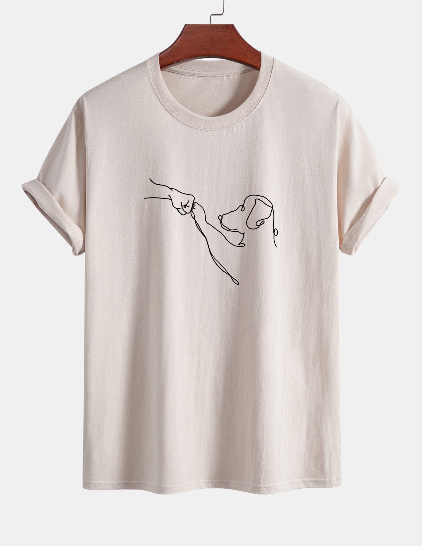 Regular Fit Dog Line Drawing Print Cotton T-Shirt