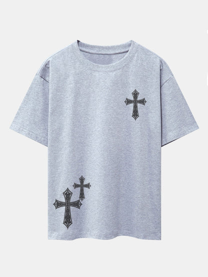 Ornamental Cross Print Drop Shoulder Oversize T-Shirt
