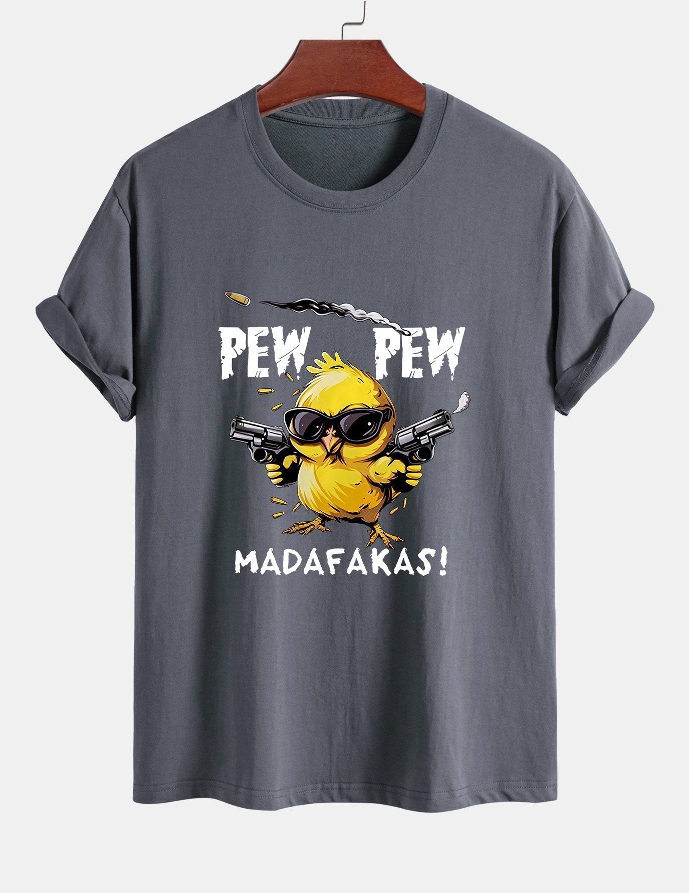 Regular Fit PEW PEW MADAFAKAS Chicken Print Cotton T-Shirt