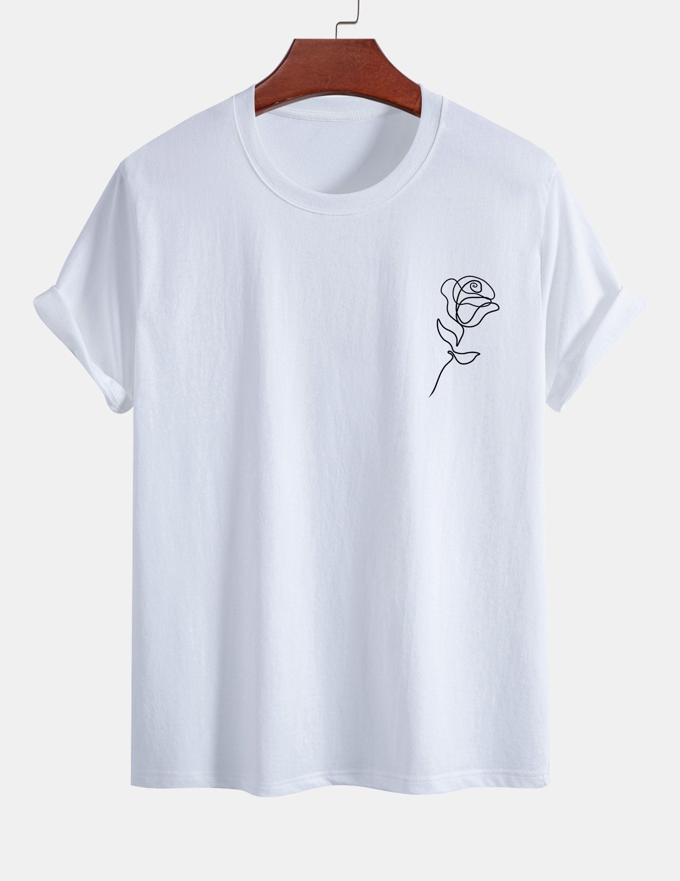 Regular Fit Simple Rose Print Cotton T-Shirt