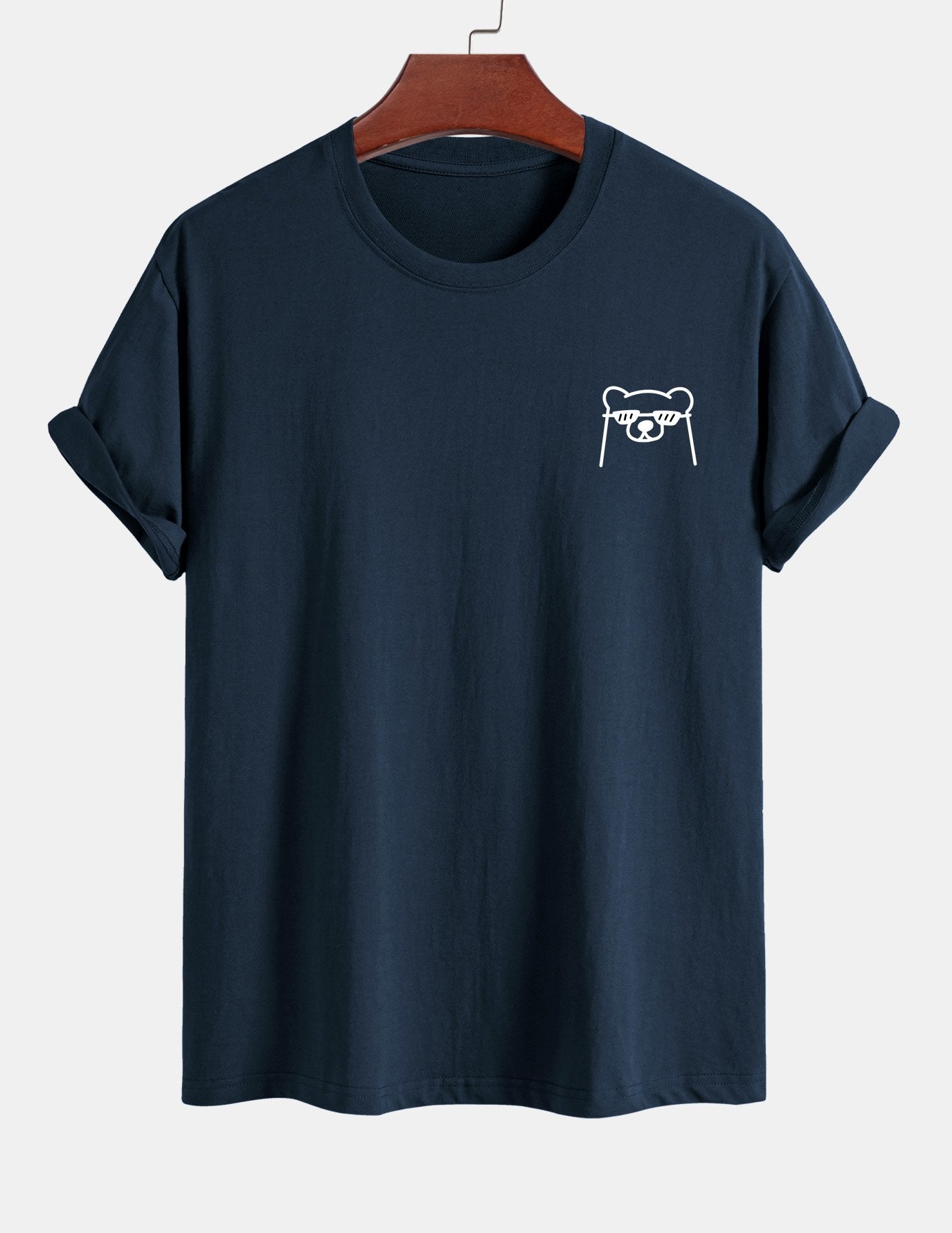 Regular Fit Bear With Sunglasses Print Cotton T-Shirt