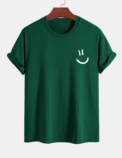 Regular Fit Smiley Face Print Cotton T-Shirt