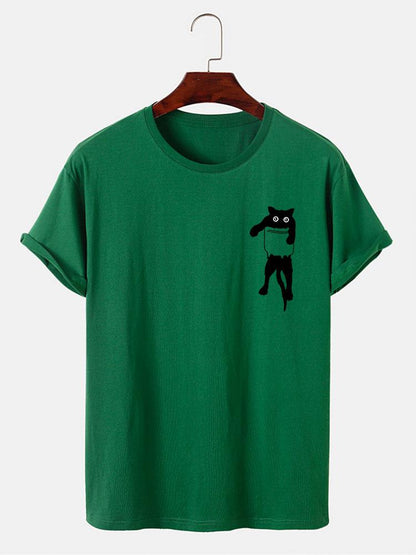Pocket Cat Print T-Shirt