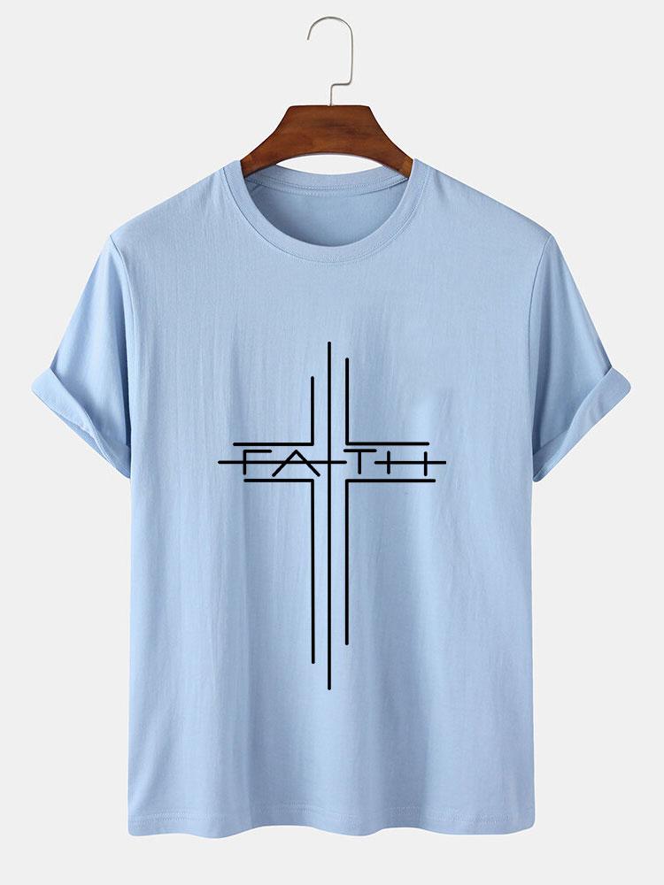 Faith Crucifix Line Print T-Shirts