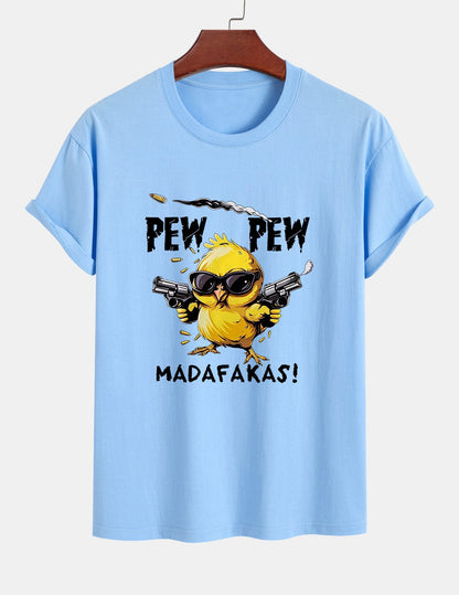 Regular Fit PEW PEW MADAFAKAS Chicken Print Cotton T-Shirt