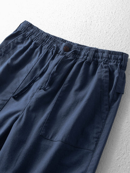 Linen Cotton Blend Drawstring Shorts
