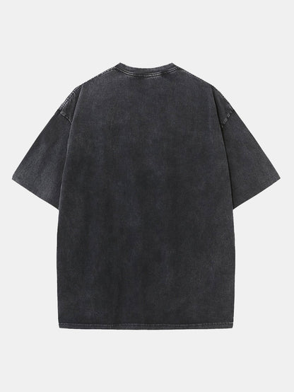 New York Gothic Print Washed Distressed Drop Shoulder T-Shirt