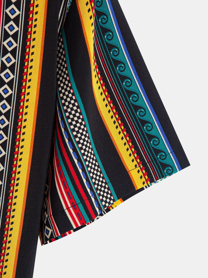 Ethnic Geometric Print Button Up Shirt