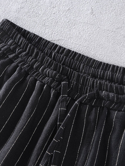 Linen Cotton Blend  Striped Shorts