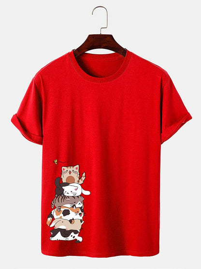 Cartoon Cat Print T-Shirt