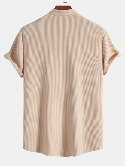 Muscle Fit Stand Collar Ribbed Shirt
