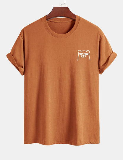Regular Fit Bear With Sunglasses Print Cotton T-Shirt