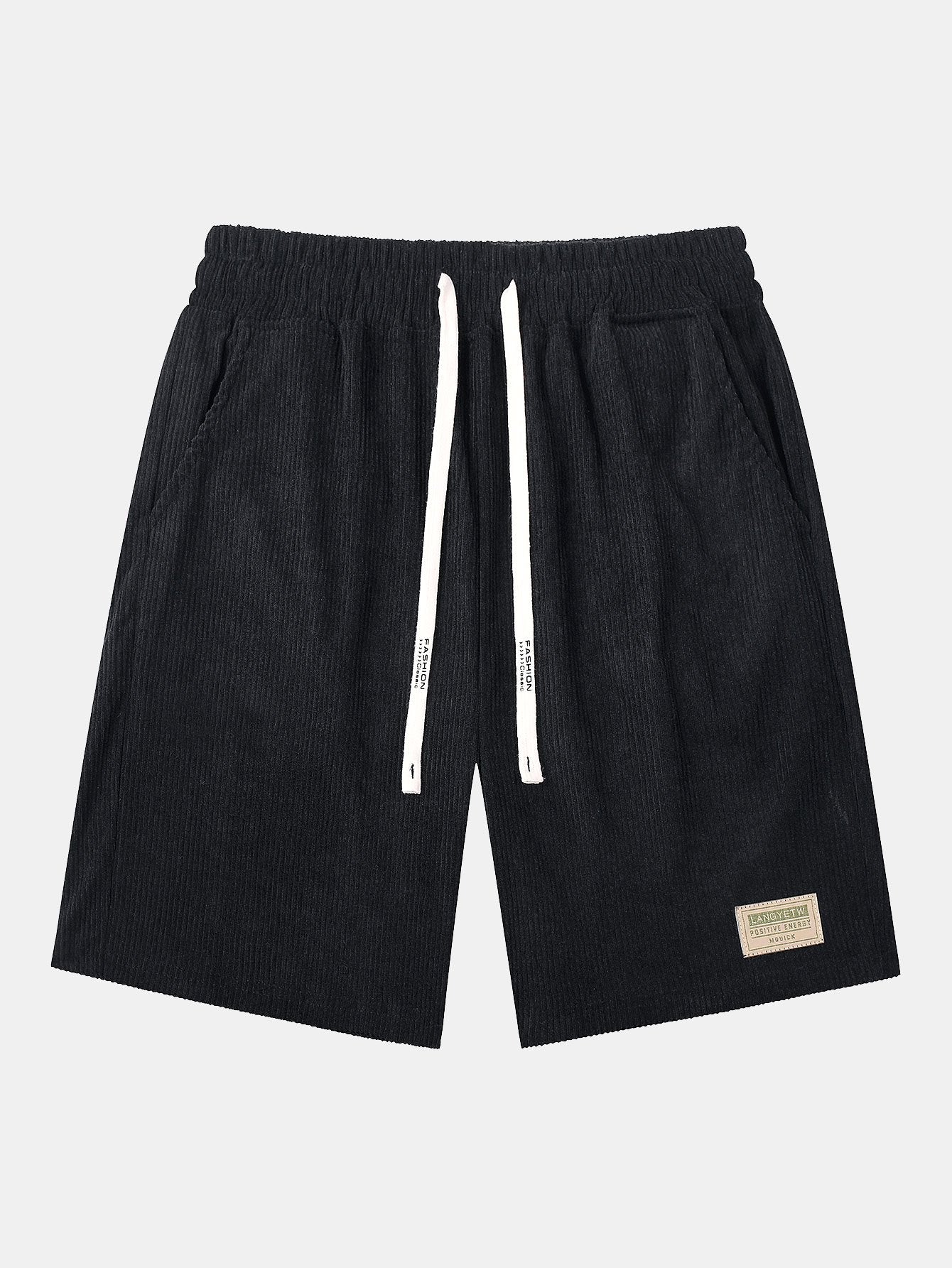 Corduroy Drawstring Shorts With Letter Label