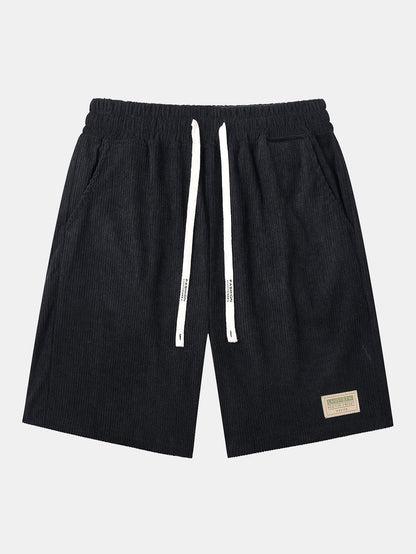 Corduroy Drawstring Shorts With Letter Label