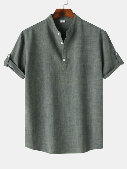 Short Sleeve Linen Look Henley Shirt