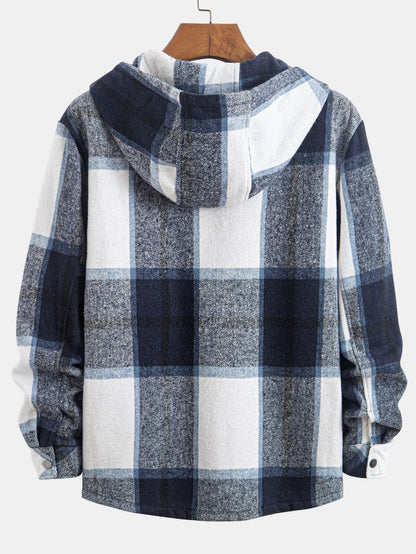 Teddy Lined Flannel Plaid Hooded Shirt