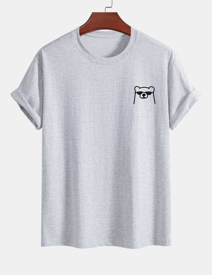 Regular Fit Bear With Sunglasses Print Cotton T-Shirt
