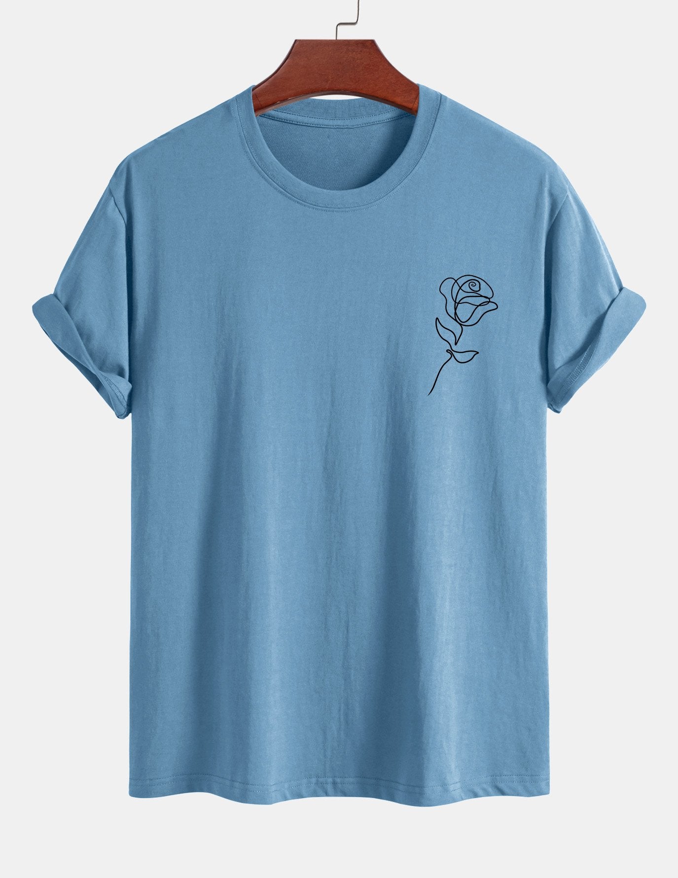 Regular Fit Simple Rose Print Cotton T-Shirt