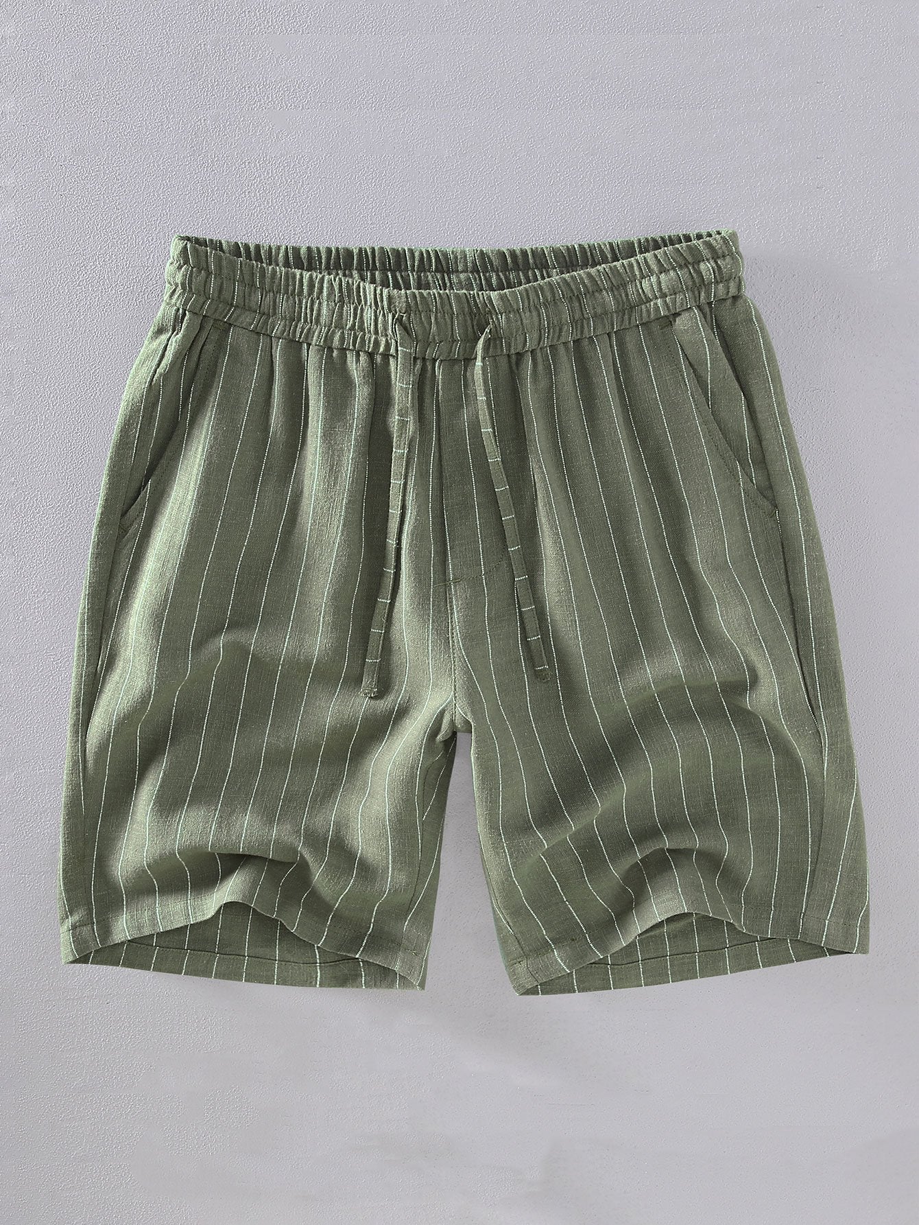 Linen Cotton Blend  Striped Shorts