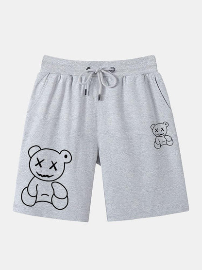 Line Shaped Bear Print Shorts