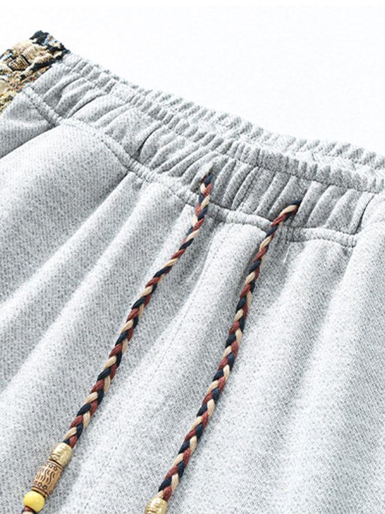 Bear Print Patchwork Straight Leg Pants
