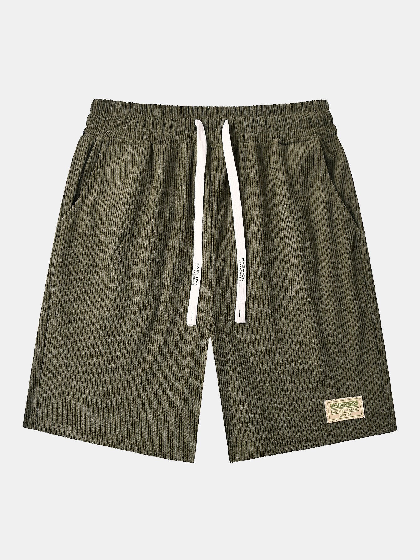Corduroy Drawstring Shorts With Letter Label