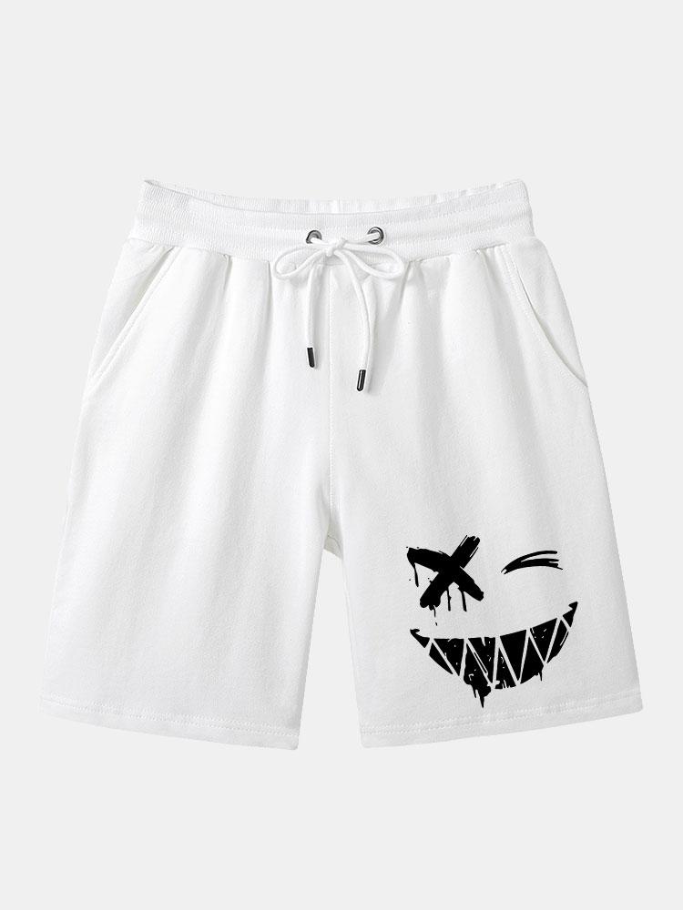 Dissolved Smiley Face Print Man Mid Length Shorts