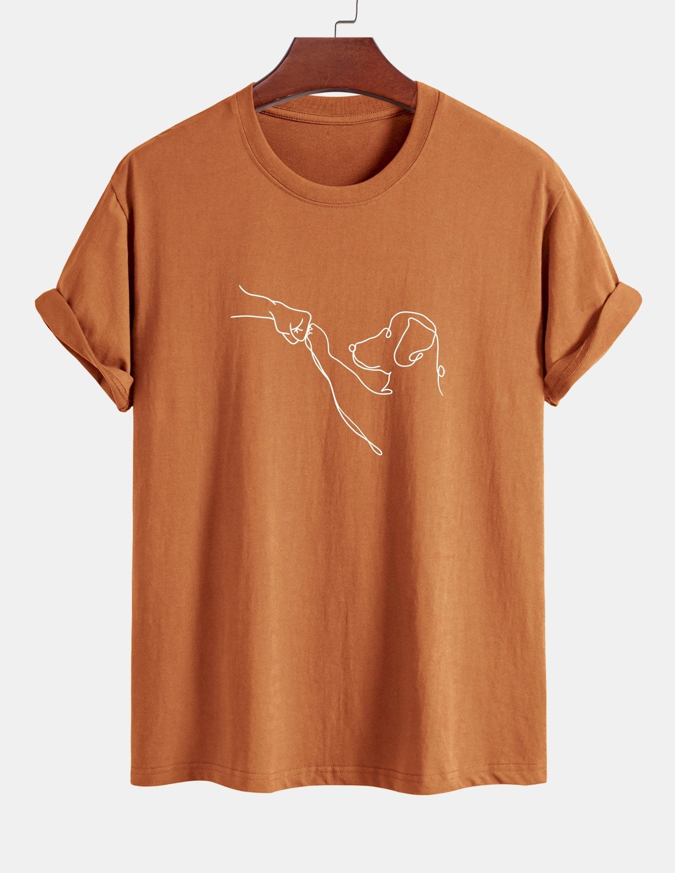 Regular Fit Dog Line Drawing Print Cotton T-Shirt