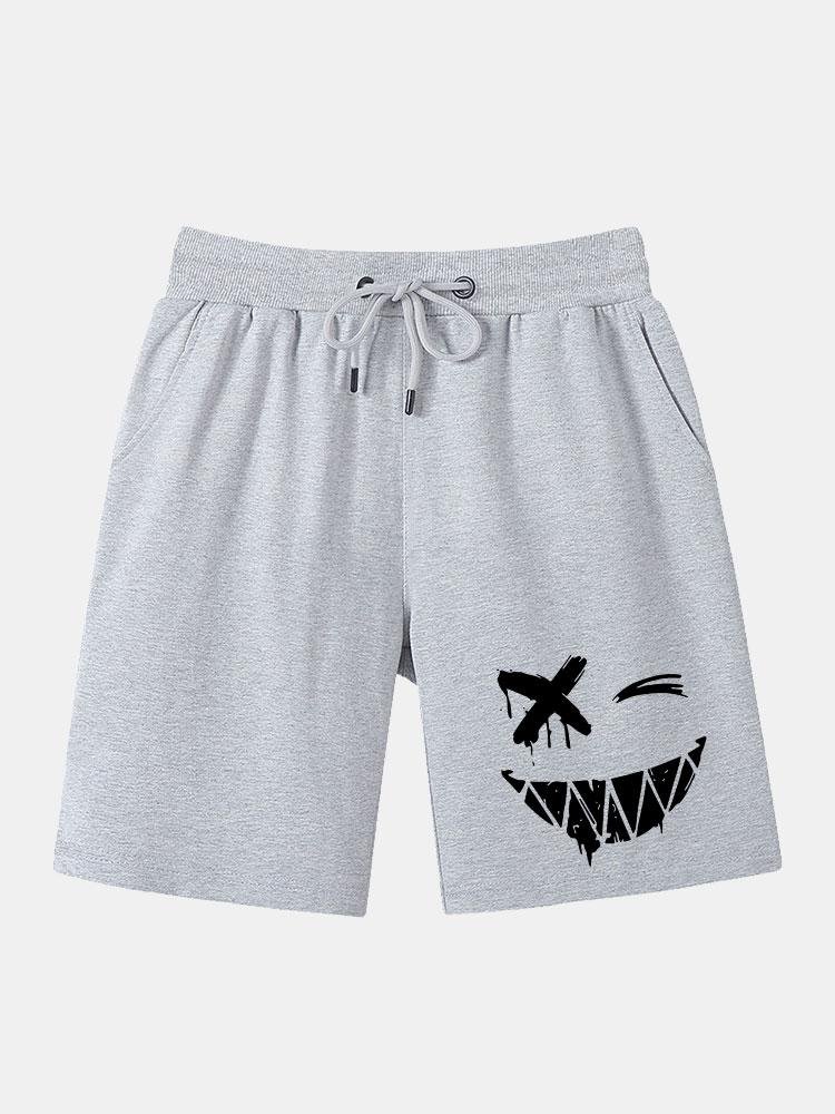 Dissolved Smiley Face Print Man Mid Length Shorts