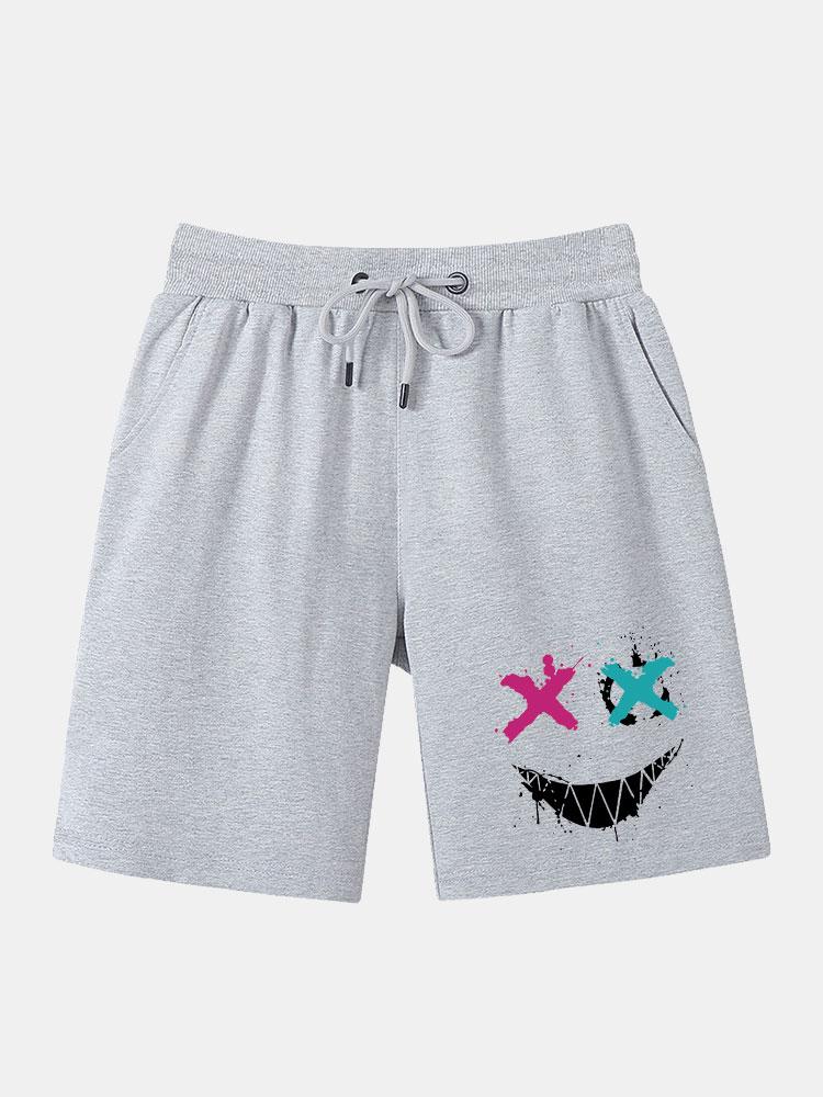 Graffiti Smiley Face Print Man Mid Length Shorts