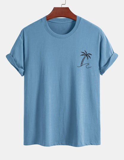 Regular Fit Palm Tree Print Cotton T-Shirt