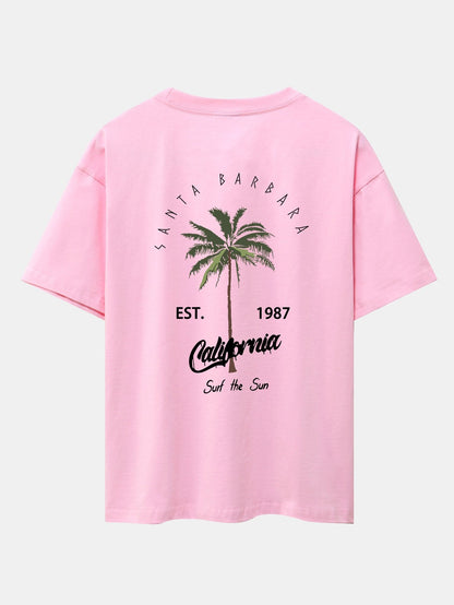 California Palm Tree Print Drop Shoulder Oversize T-Shirt