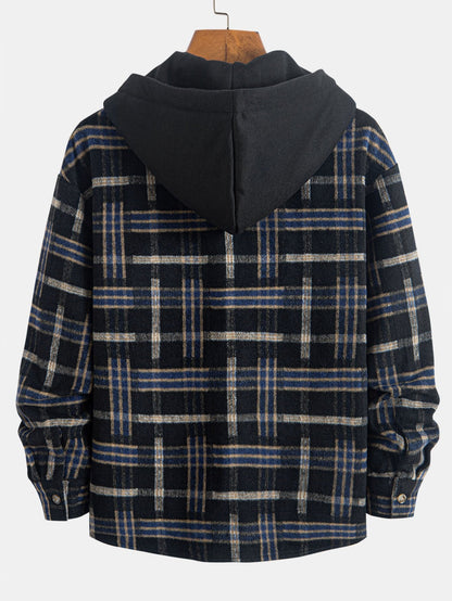 Relax Fit Heavy Weight Flannel Plaid Hooded Shirt