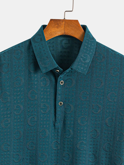 Short Sleeve Knitted Letter Textured Polo